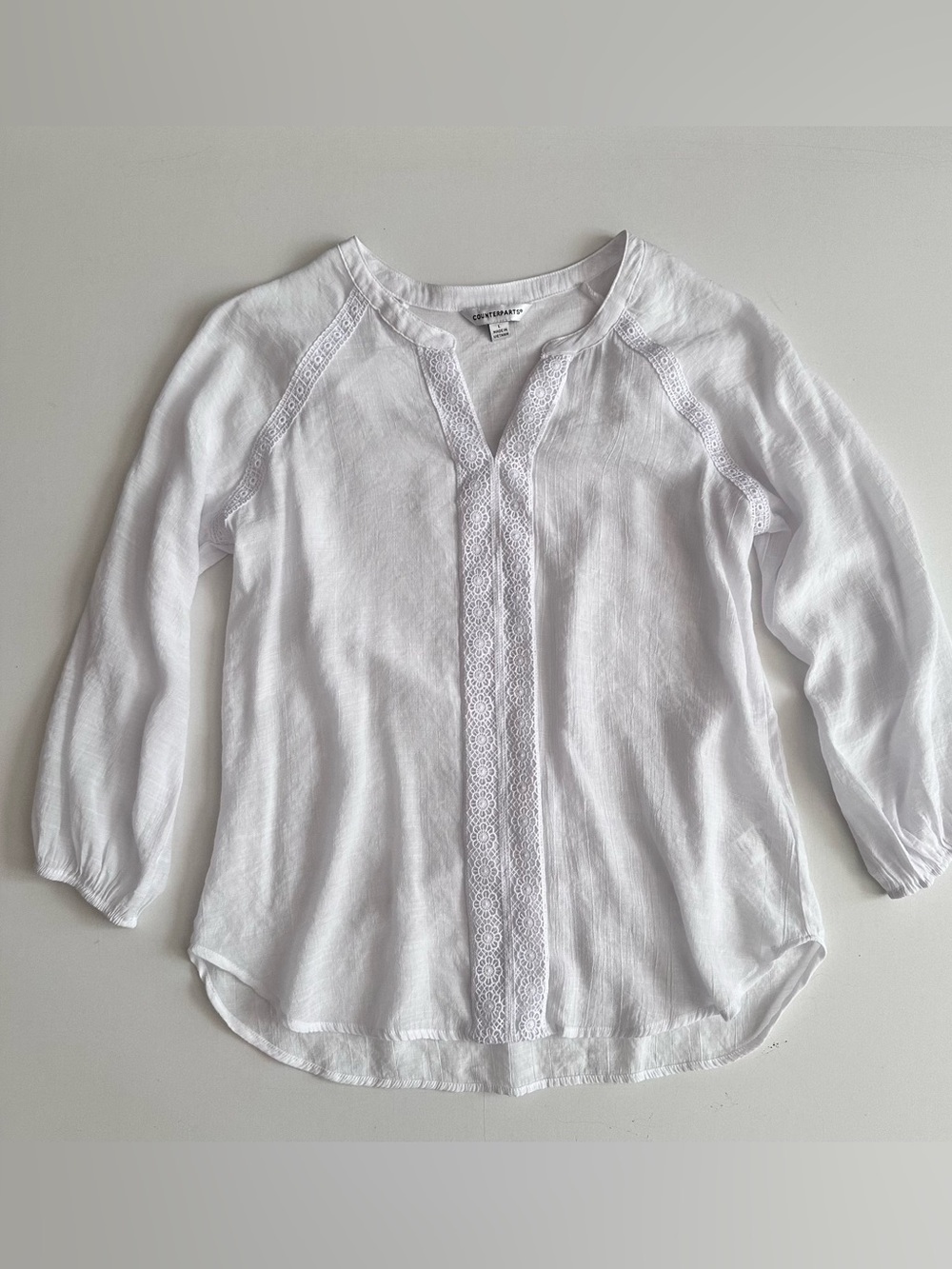 Counterparts White Long Sleeve Blouse Size Large